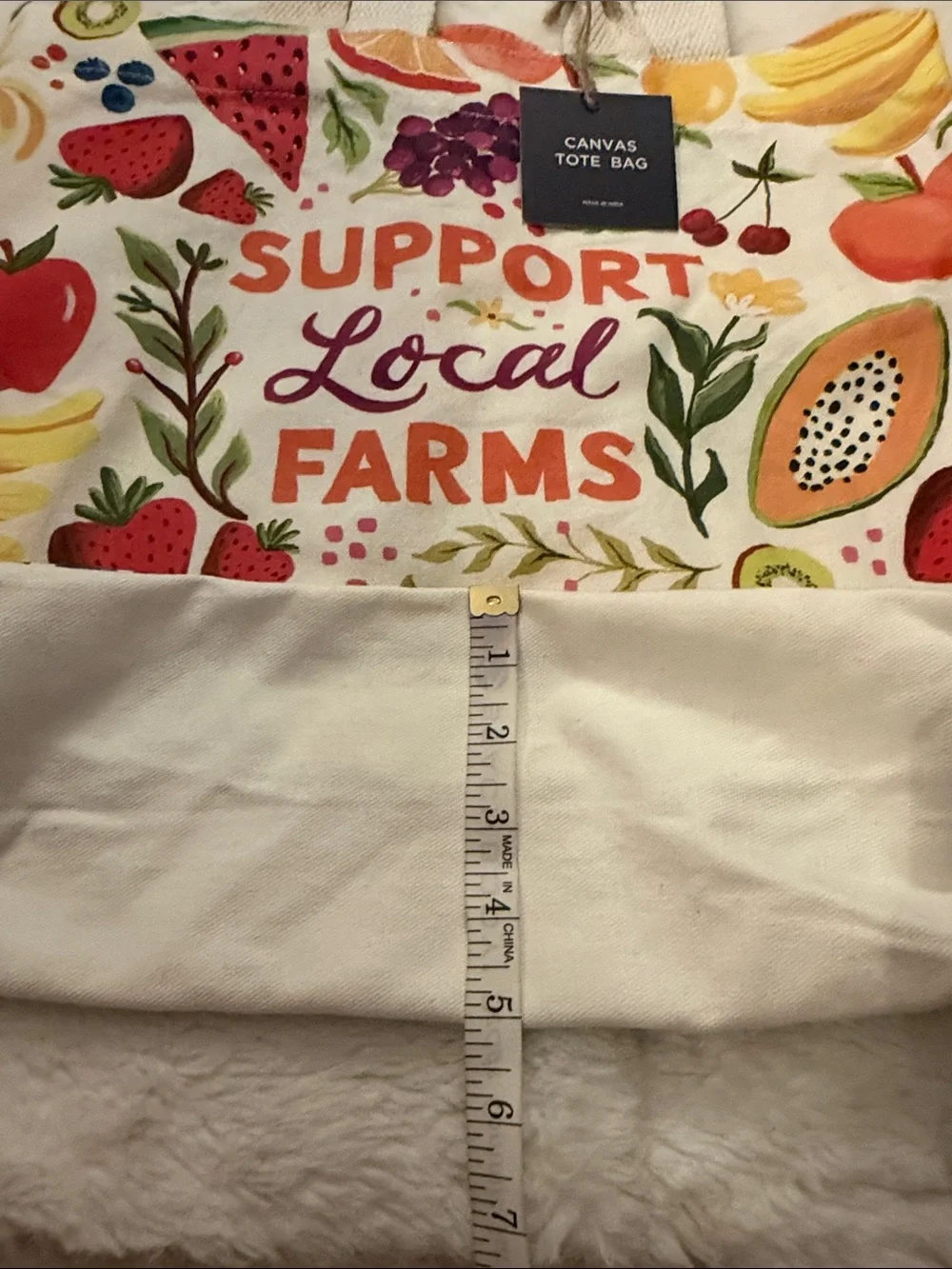 NWT, Support Local Farms Fruit Print Canvas Tote